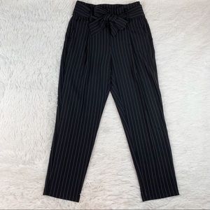 Rachel Zoe high waisted striped straight leg pants tie waist pleated front